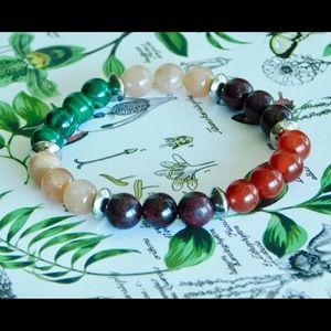 Empowerment Confidence Crystal Bead Bracelet Malachite Garnet Carnelian Sunstone